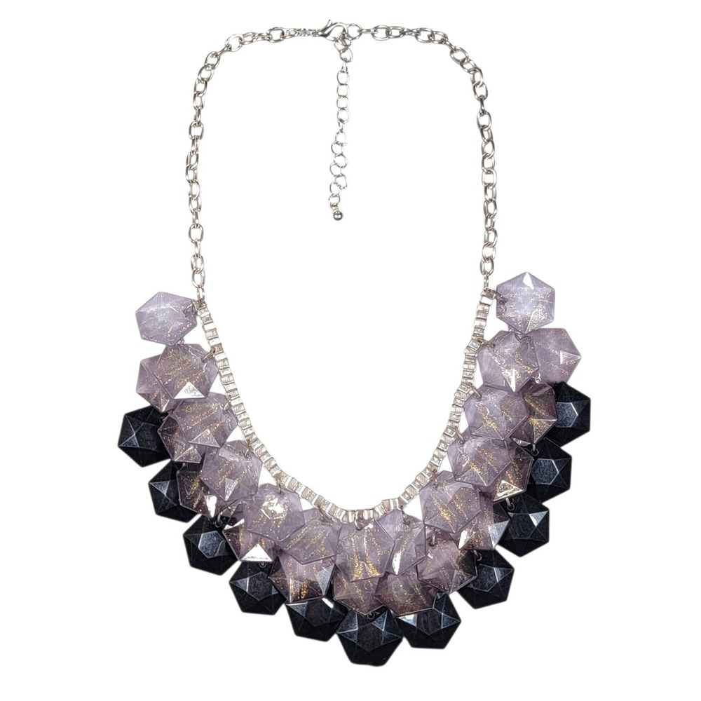 Purple Black Sparkly Beaded Bib Statement Necklace Ombre Chunky Whimisgoth